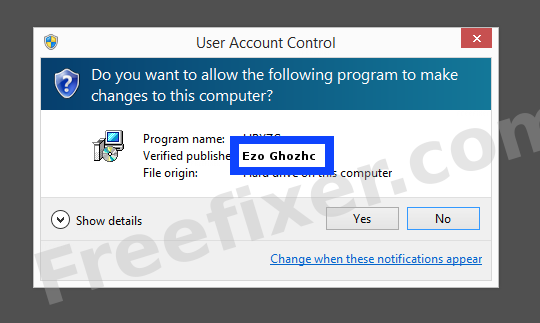 Screenshot where Ezo Ghozhc appears as the verified publisher in the UAC dialog